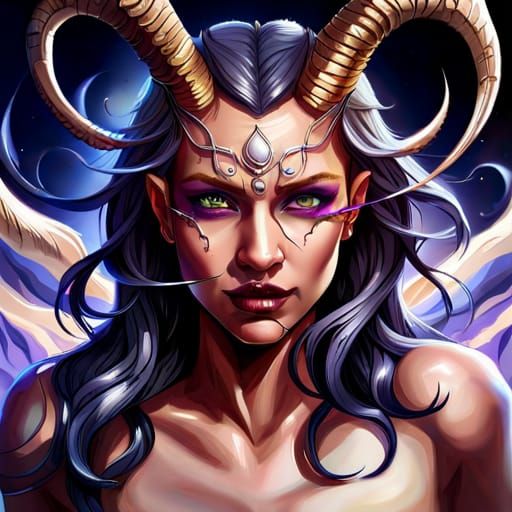 Hyperrealistic Demon Girl with Silver Skin and Horns
