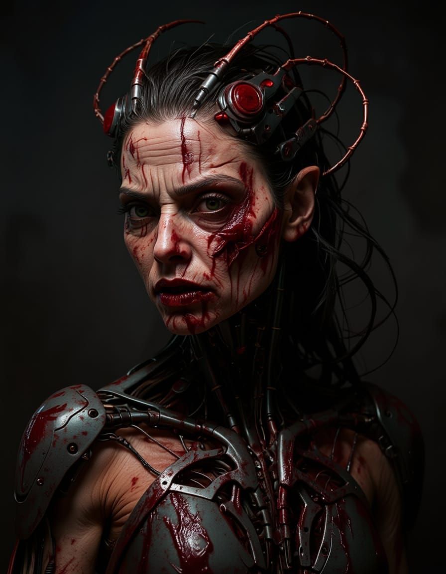 Biopunk Woman with Bioluminescent Veins and Hybrid Limbs