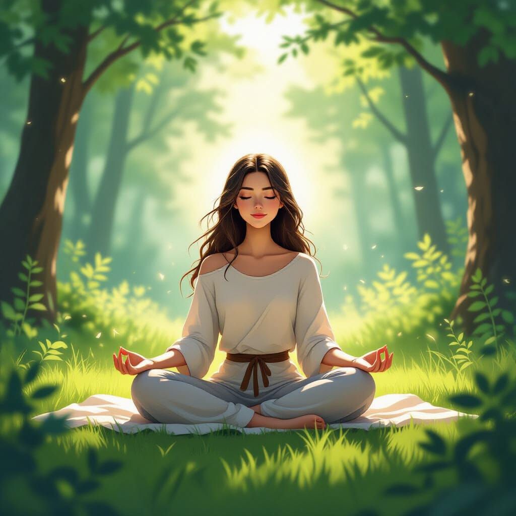 Peaceful Meditation in Forest Clearing with Protective Light