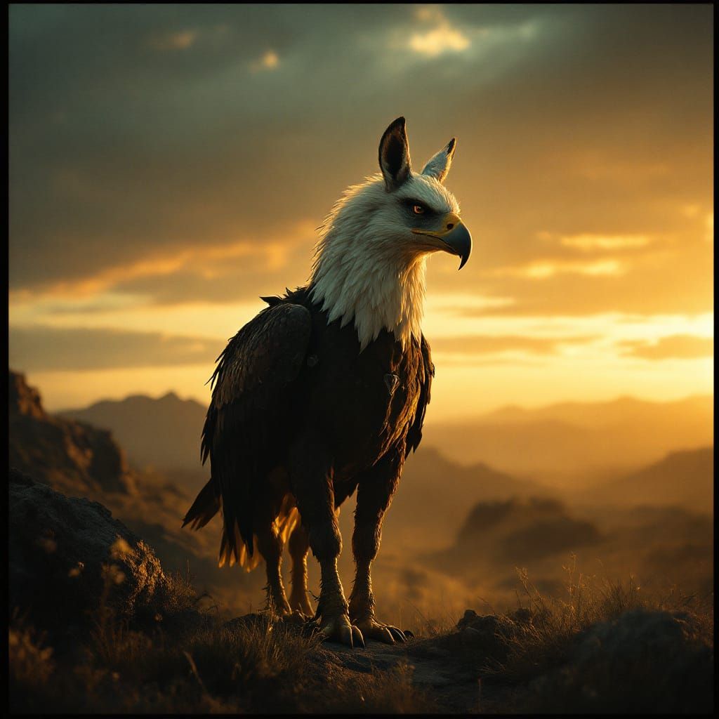 Majestic Eagle-Donkey Hybrid in Cinematic Landscape