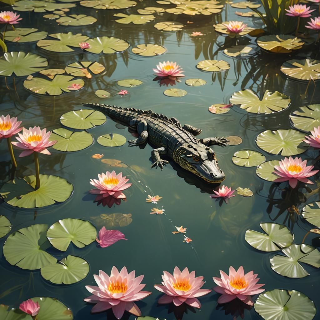 Crocodile Baby Swimming in River: Concept Art