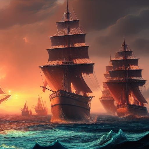 Pirate Seaport in Detailed Matte Painting