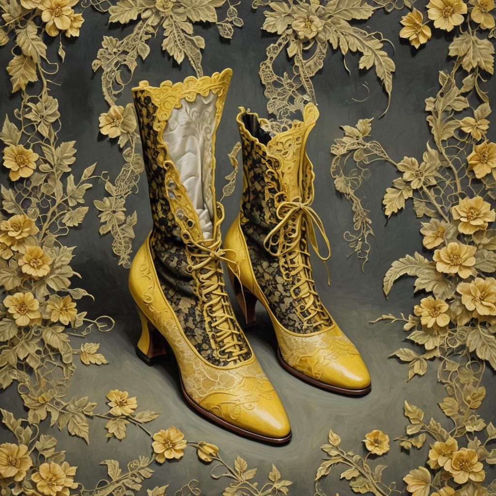 Victorian Gothic Yellow Lace Shoe as Oil Painting