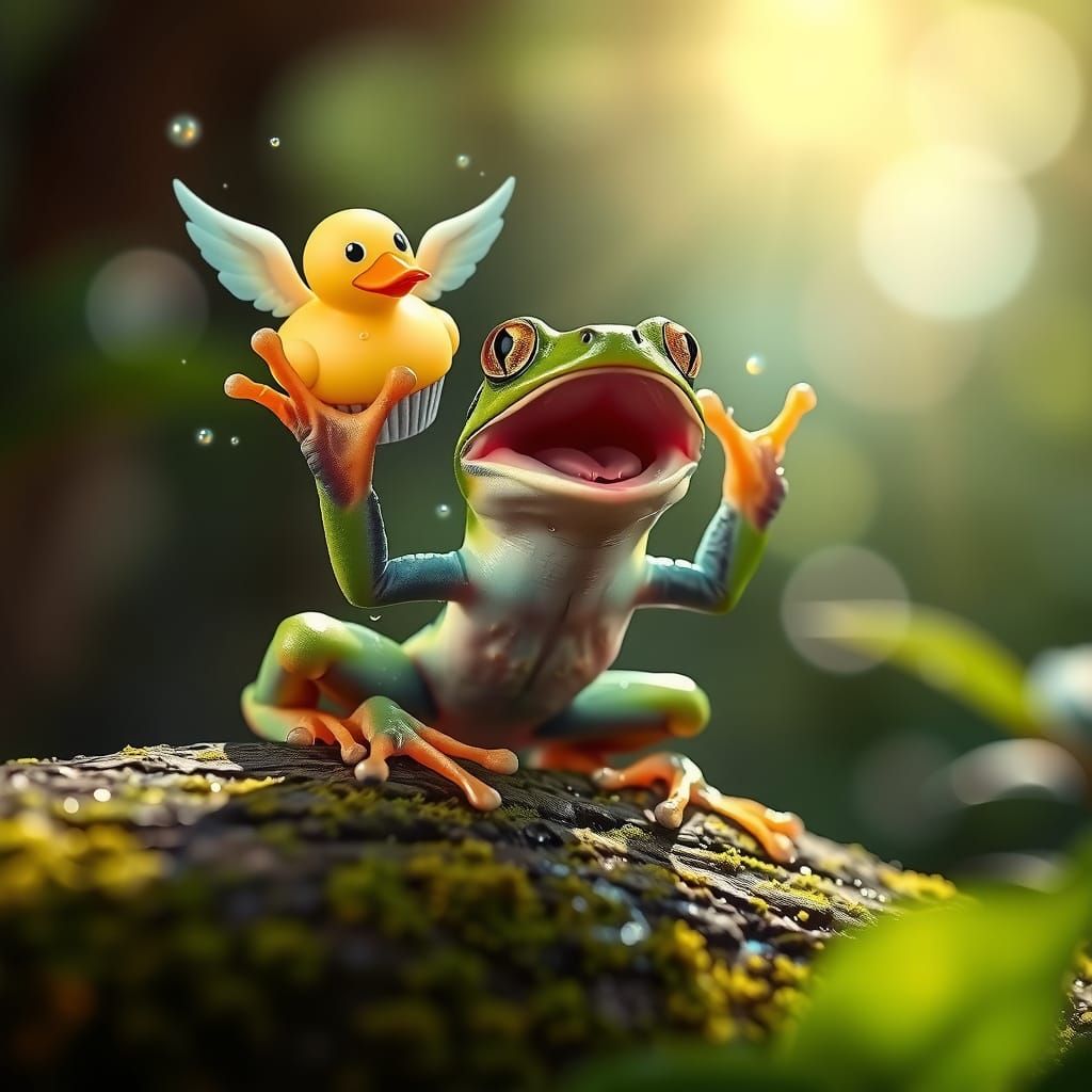 Green Tree Frog's Whimsical Scream: Hyper-Realistic Macro