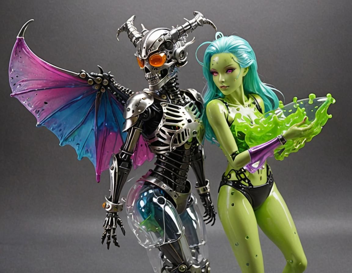 Dragon Girl Chimera with Slime Body and Metal Skeleton