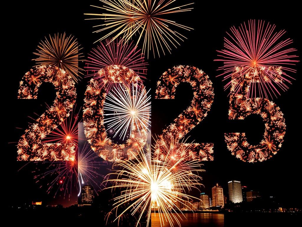 New Year Celebrations in Neon Double Exposure