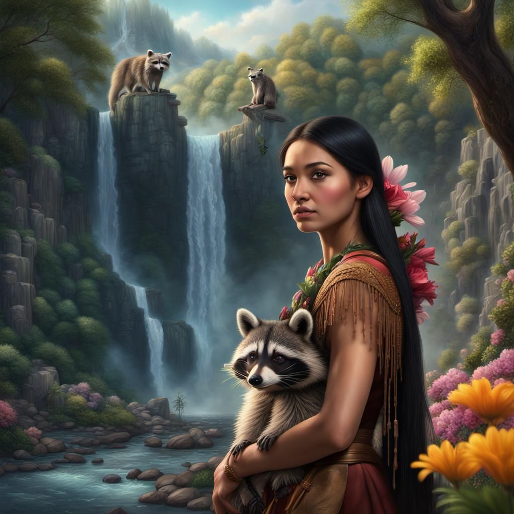 Pocahontas at Enormous Waterfall: Digital Matte Painting