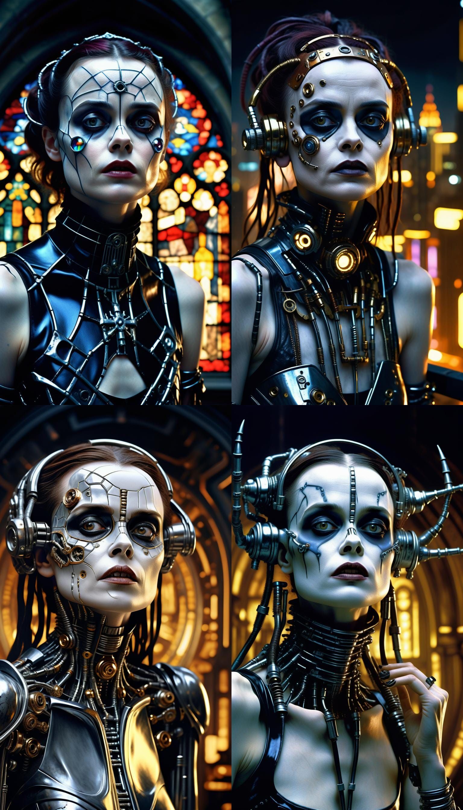 Gothic Cyborg Woman Portrait with Cybernetic Implants