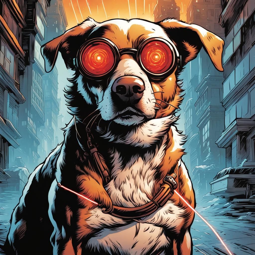 Dog with Laser Eyes in Comic Book Style