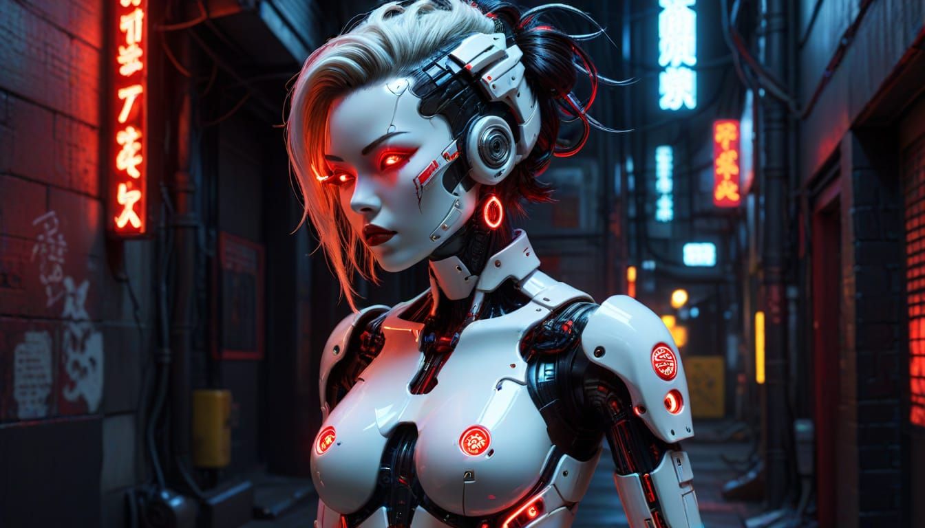 Cyberpunk Android Pinup in Elvgren Style