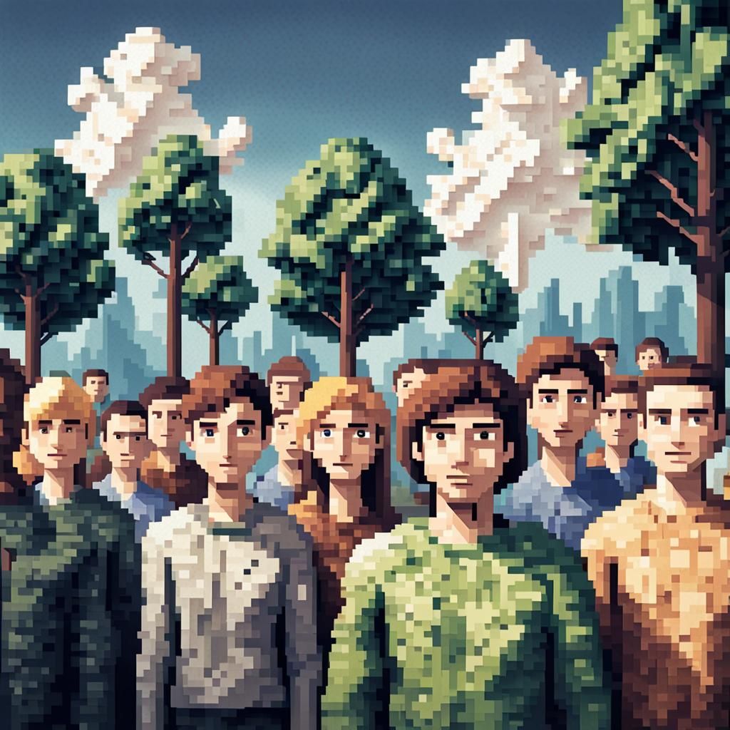 Pixelated Figures in Close-Up
