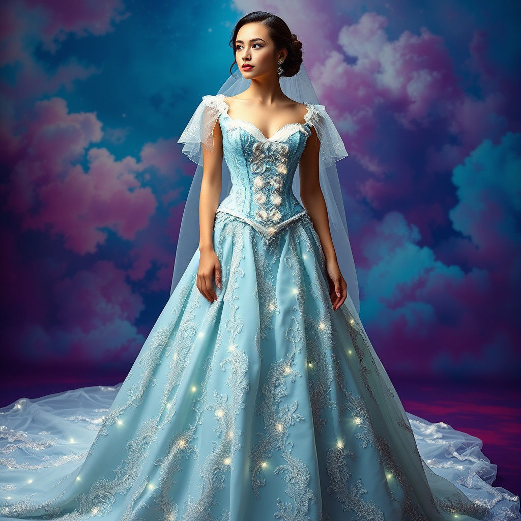 Ethereal Cloud Wedding Gown with LED Lights