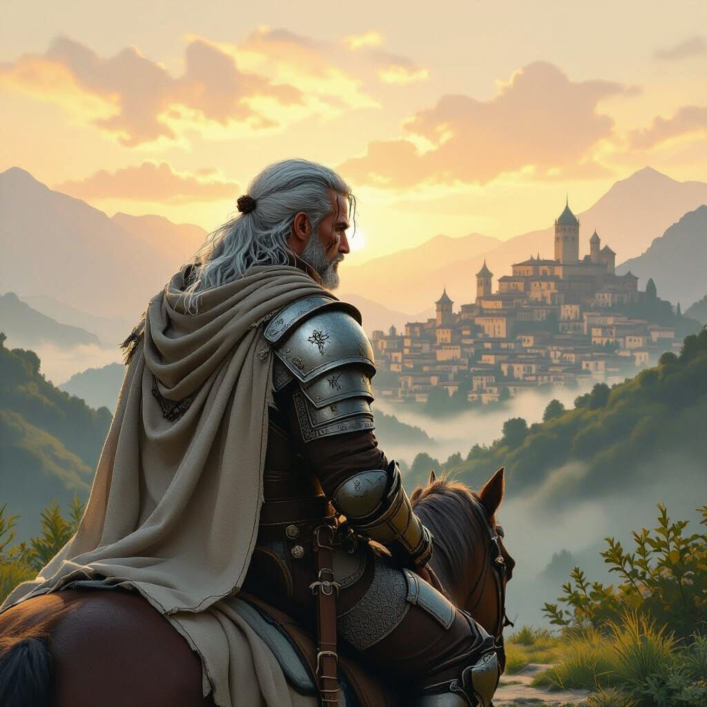 Warrior King Departs Mountain City at Sunrise