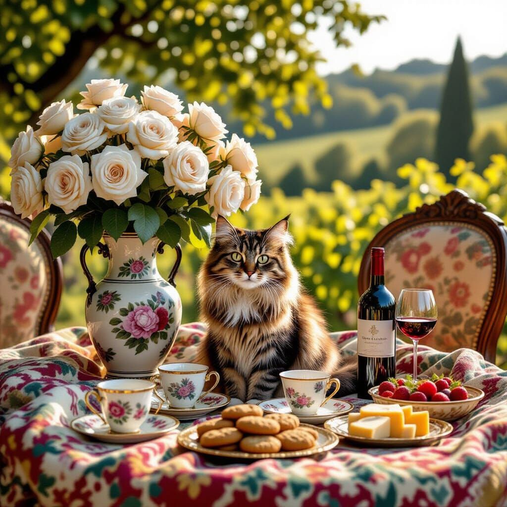 Cat in French Landscape with Roses, Film Style