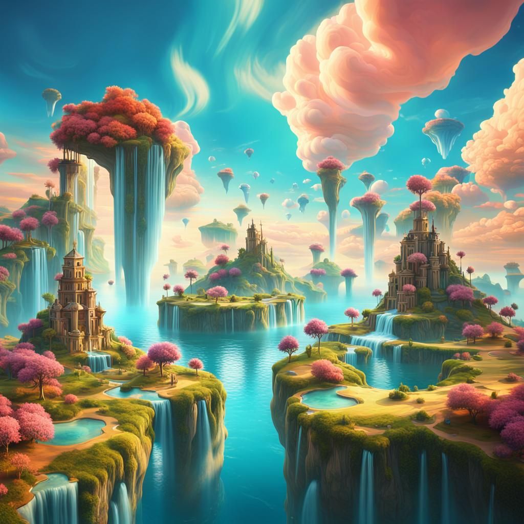 Dreamlike Floating Islands in a Surreal Landscape