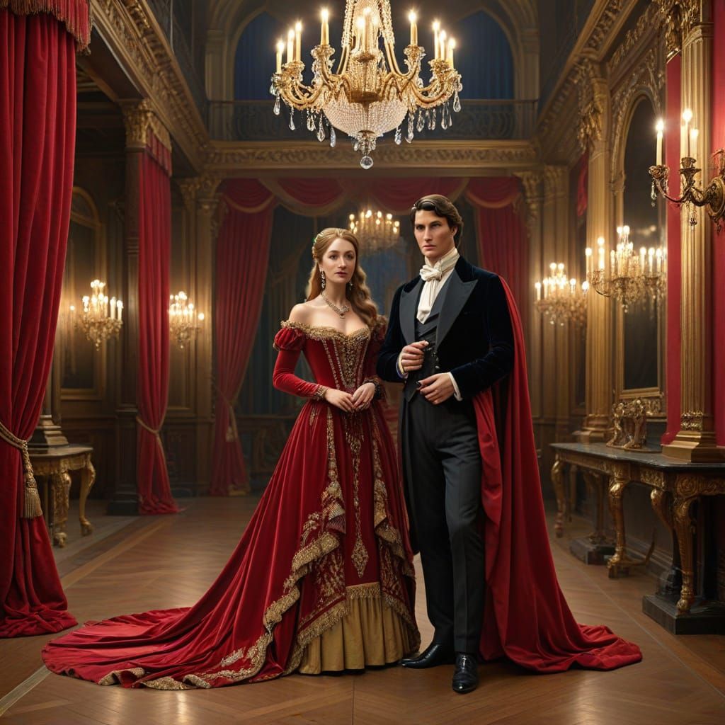 Regal Couple in Opulent Theatre