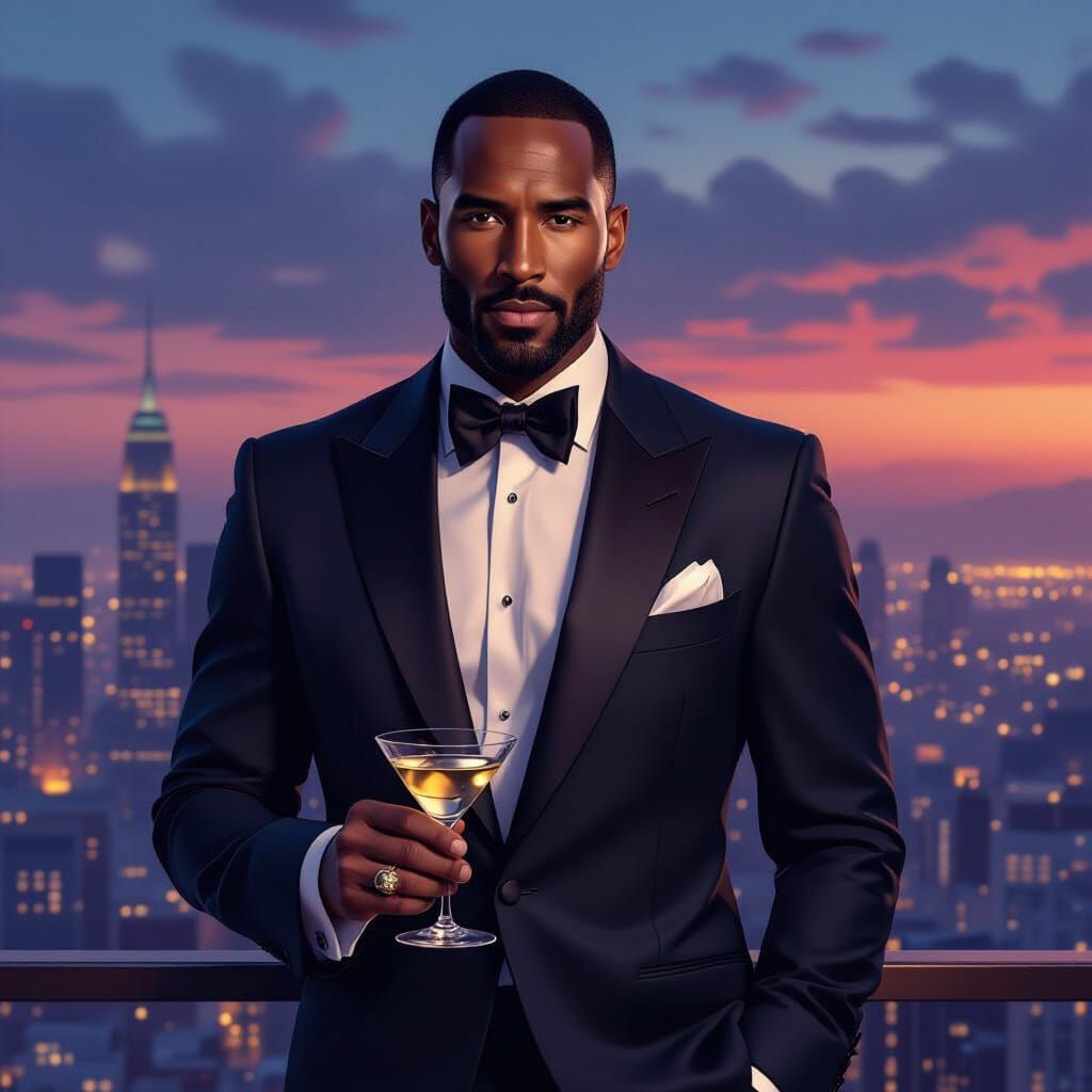 Sophisticated Spy: Man in Tuxedo in Digital Painting Style