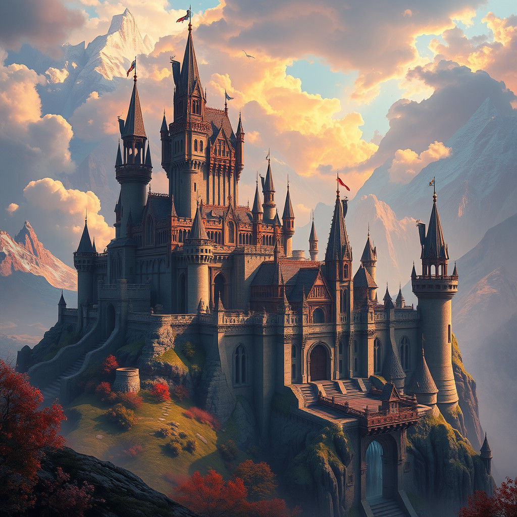 Majestic Castle in Dreamlike Landscape: Matte Painting