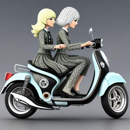 1960s Fashion Mods and Scooters in Abstract Style