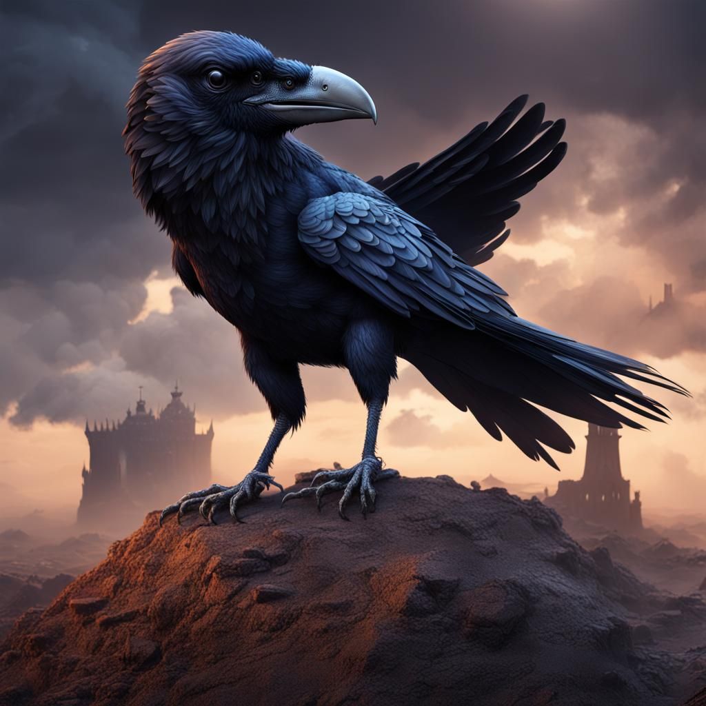 Giant Raven Cries Nevermore: Detailed Matte Painting