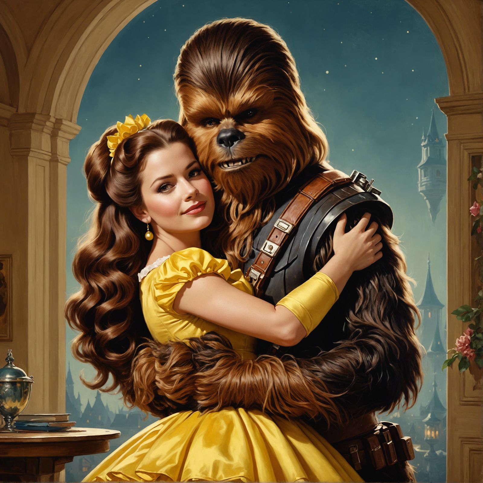 Chewbacca and Belle: Pin-Up Style Embrace