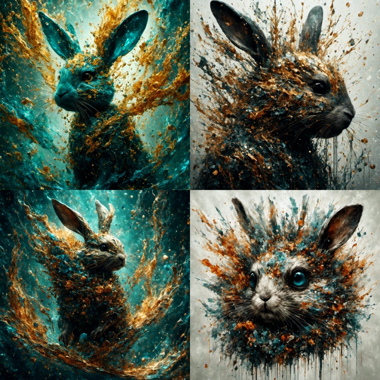 Abstract Rabbit Art with Complementary Colors