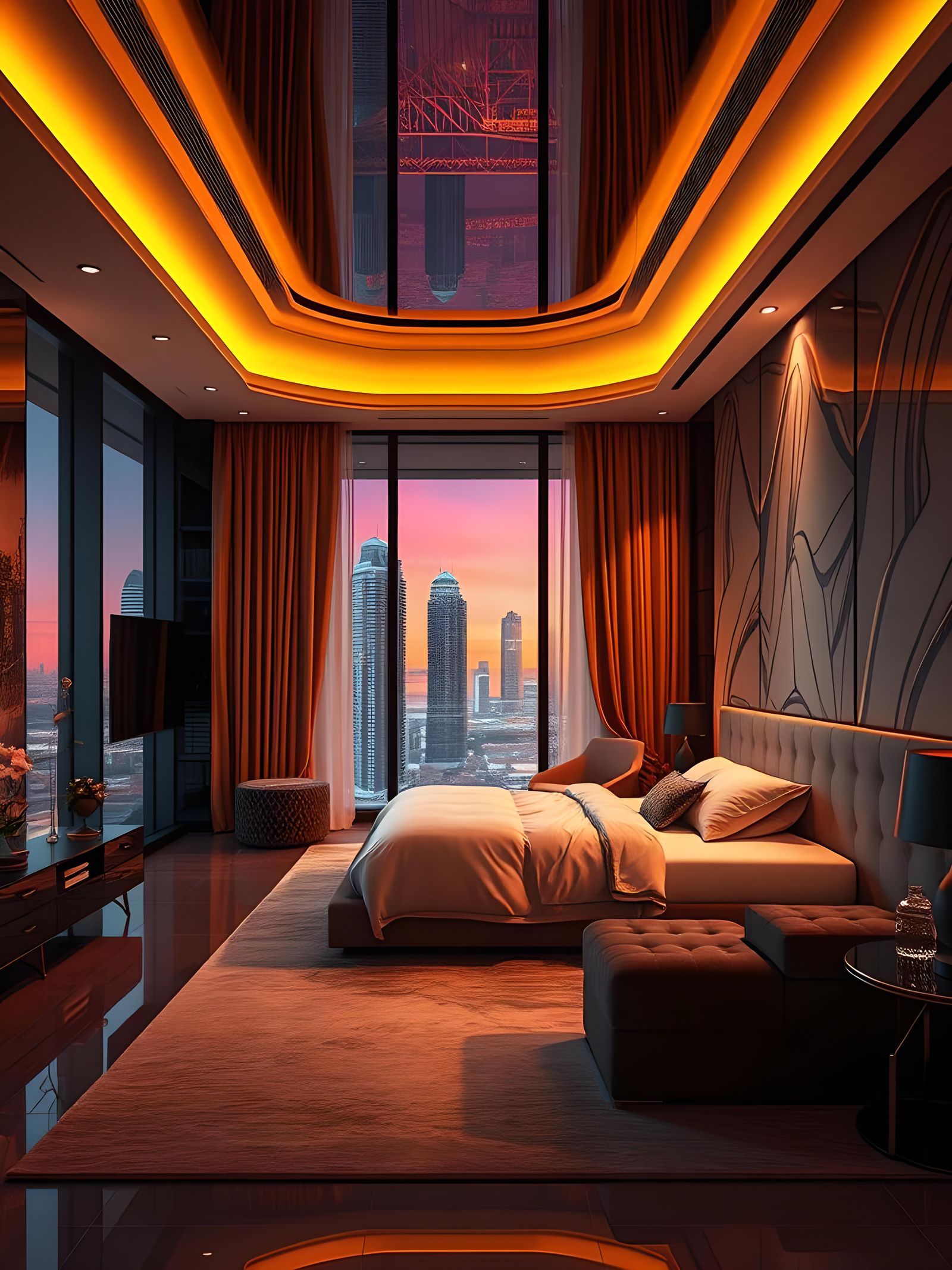 Luxurious Modern Dubai Condo Bedroom in Splash Art Style