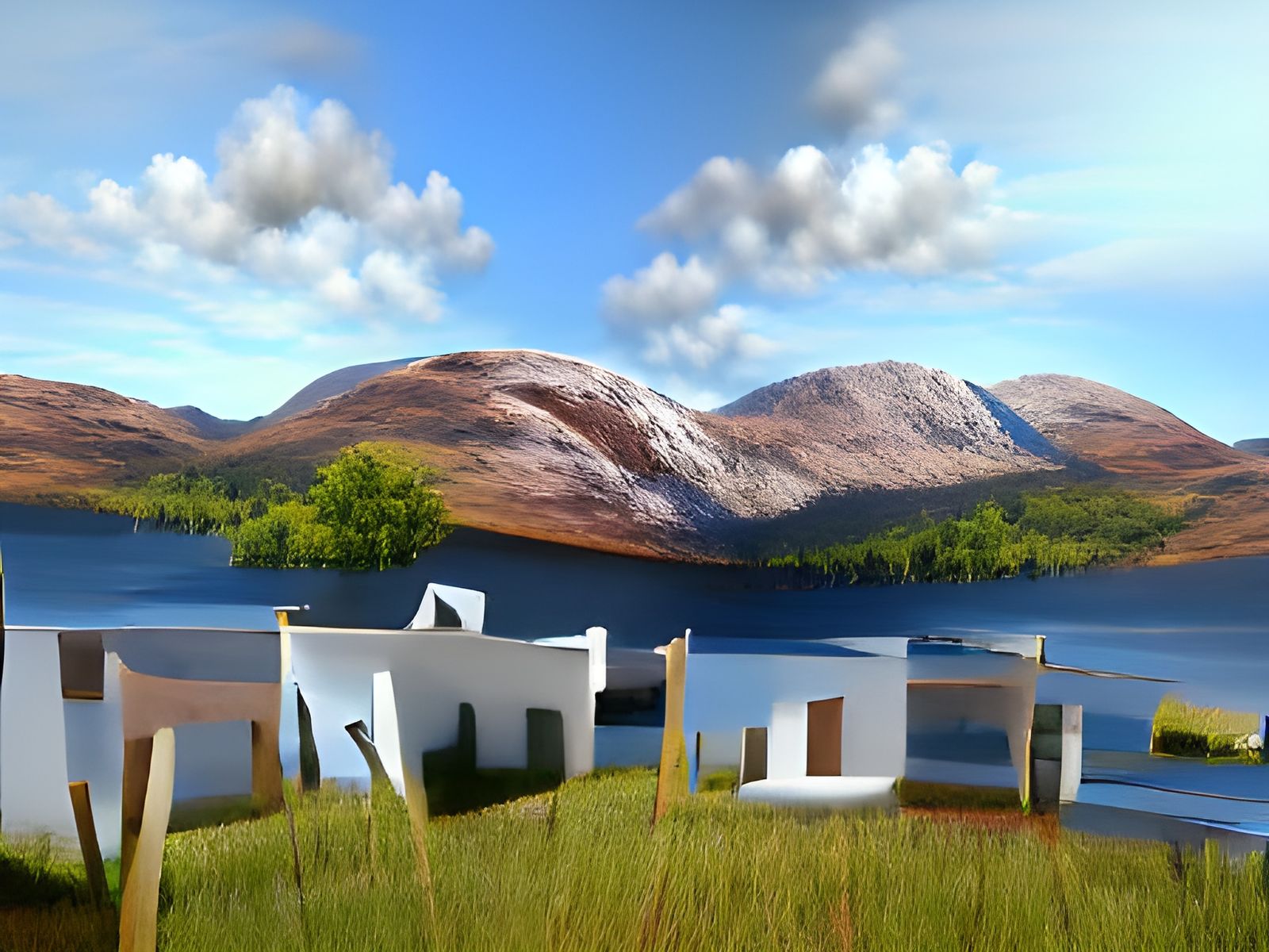 Invermallie beside Loch Arkaig. Bright, sunny day.