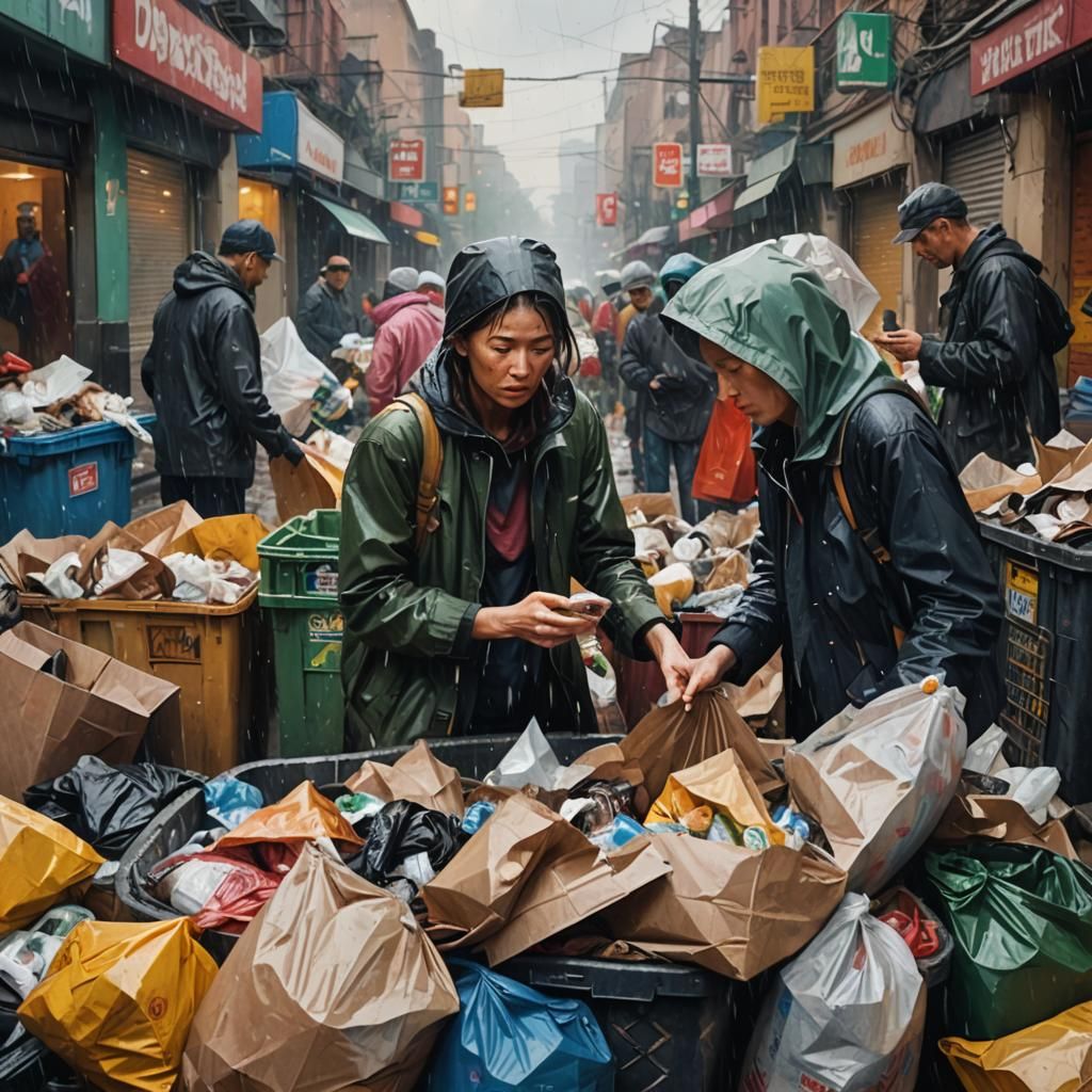 People Searching Trash: Hyperrealistic Concept Art