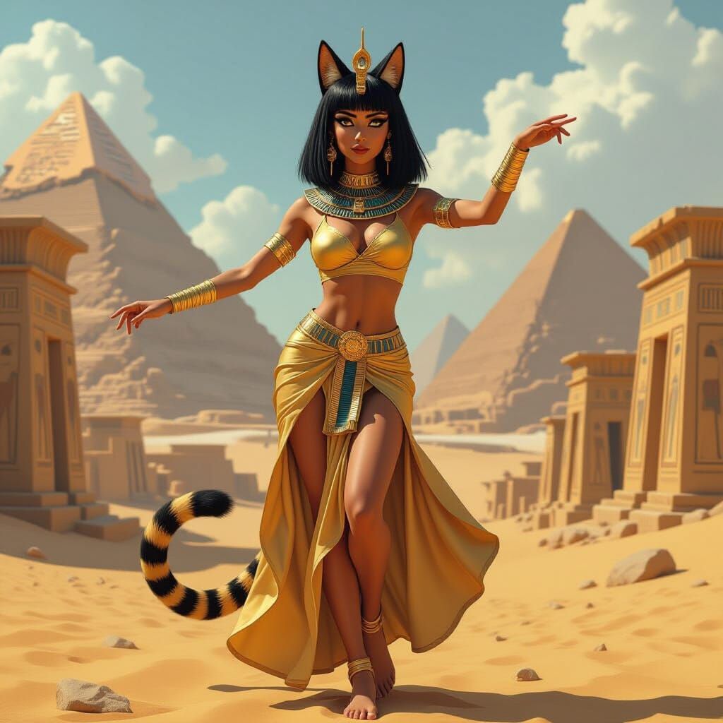 Furry Cat Woman Dancing in Ancient Egypt
