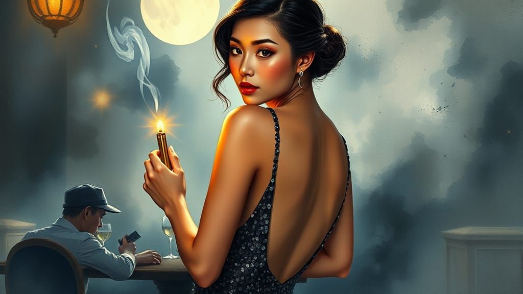 Moonlit Speakeasy: Asian Woman in 1920s Style