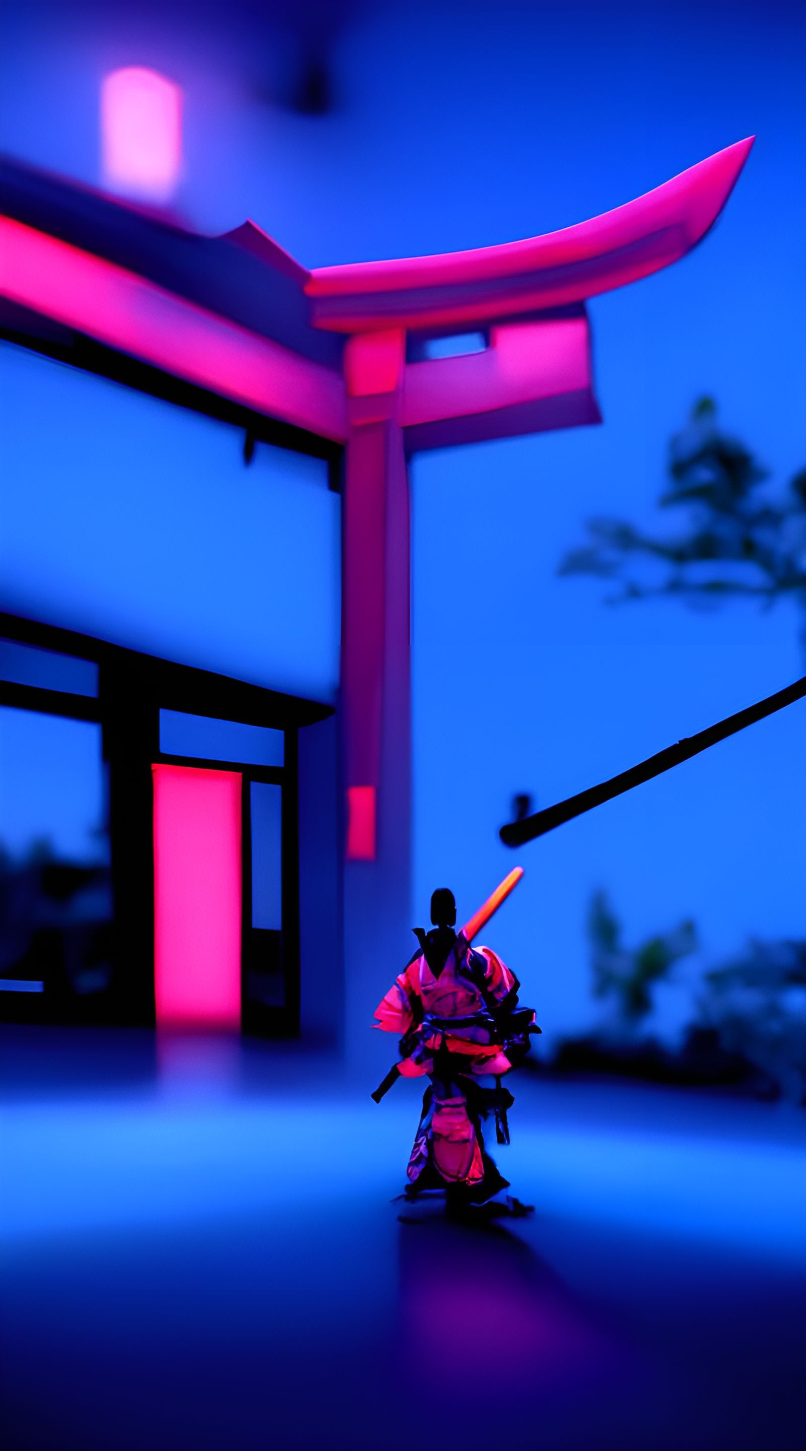 Neon Samurai Dojo Training in Anime Fantasy Style