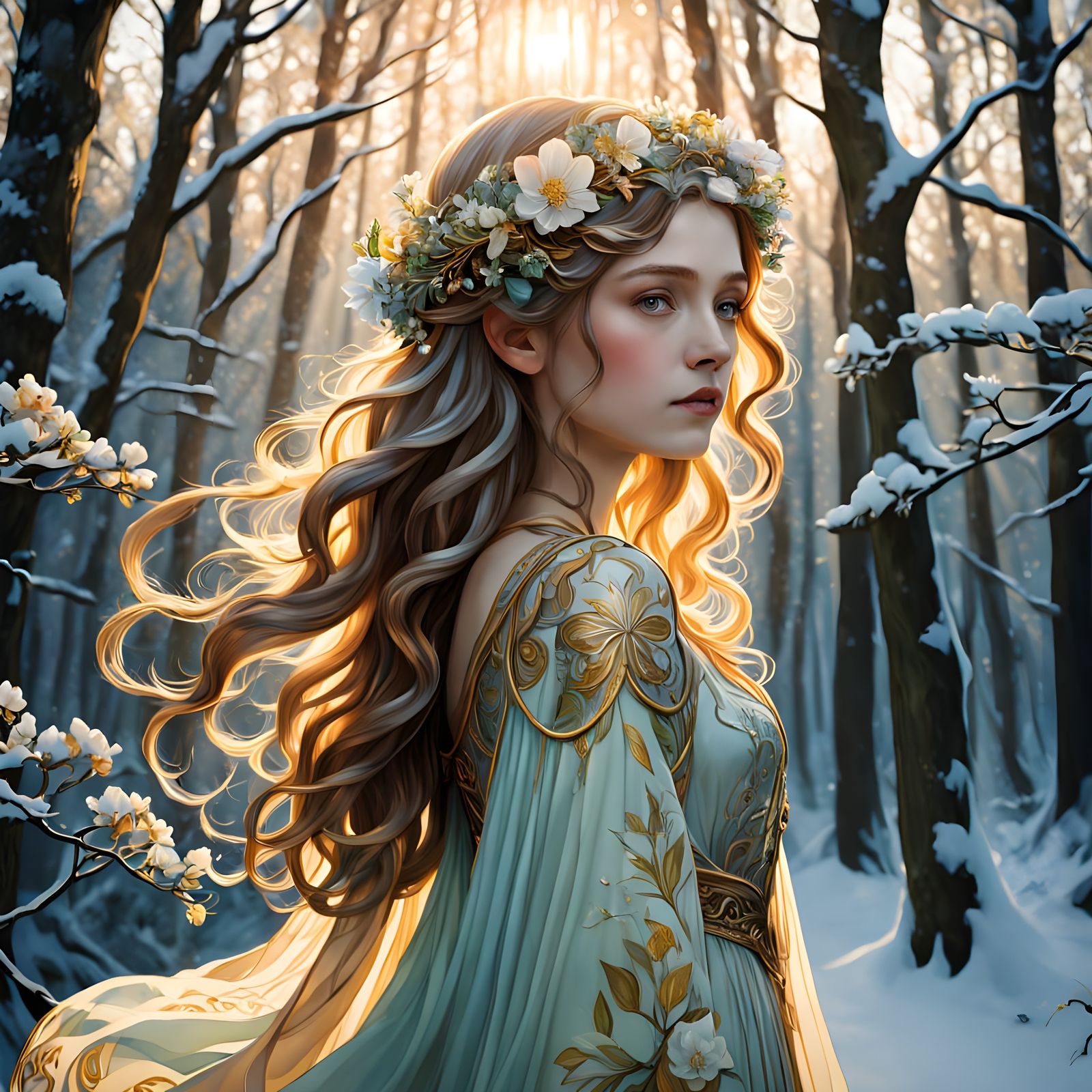 Goddess of Four Seasons in Art Nouveau Style