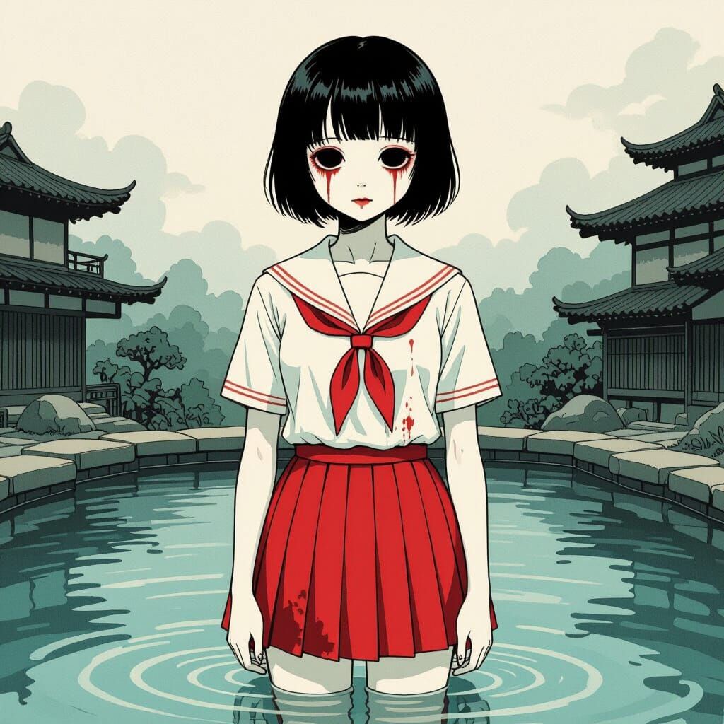 Eerie Japanese Ghost Girl in Horror Style