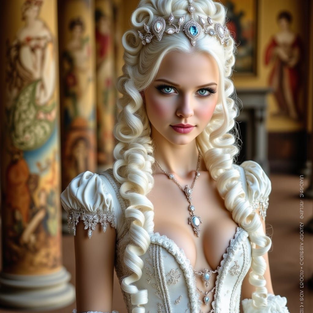 Elegant Woman in Rococo Ballroom, Fragonard Style