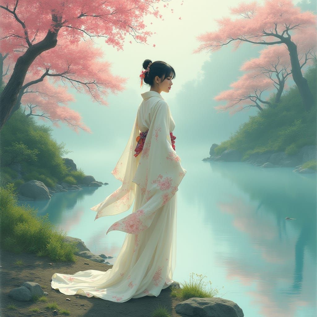 Ethereal Asian Woman Contemplating Life's Purpose