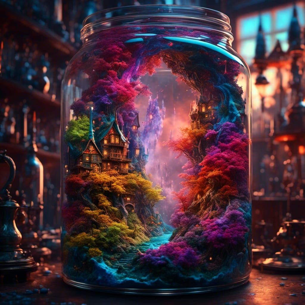 Magical World Within Glass Jug: Digital Painting