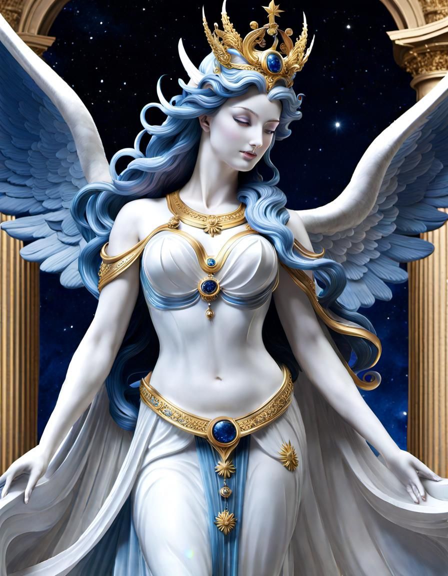 Majestic Marble Statue of Celestial Goddess Celestia