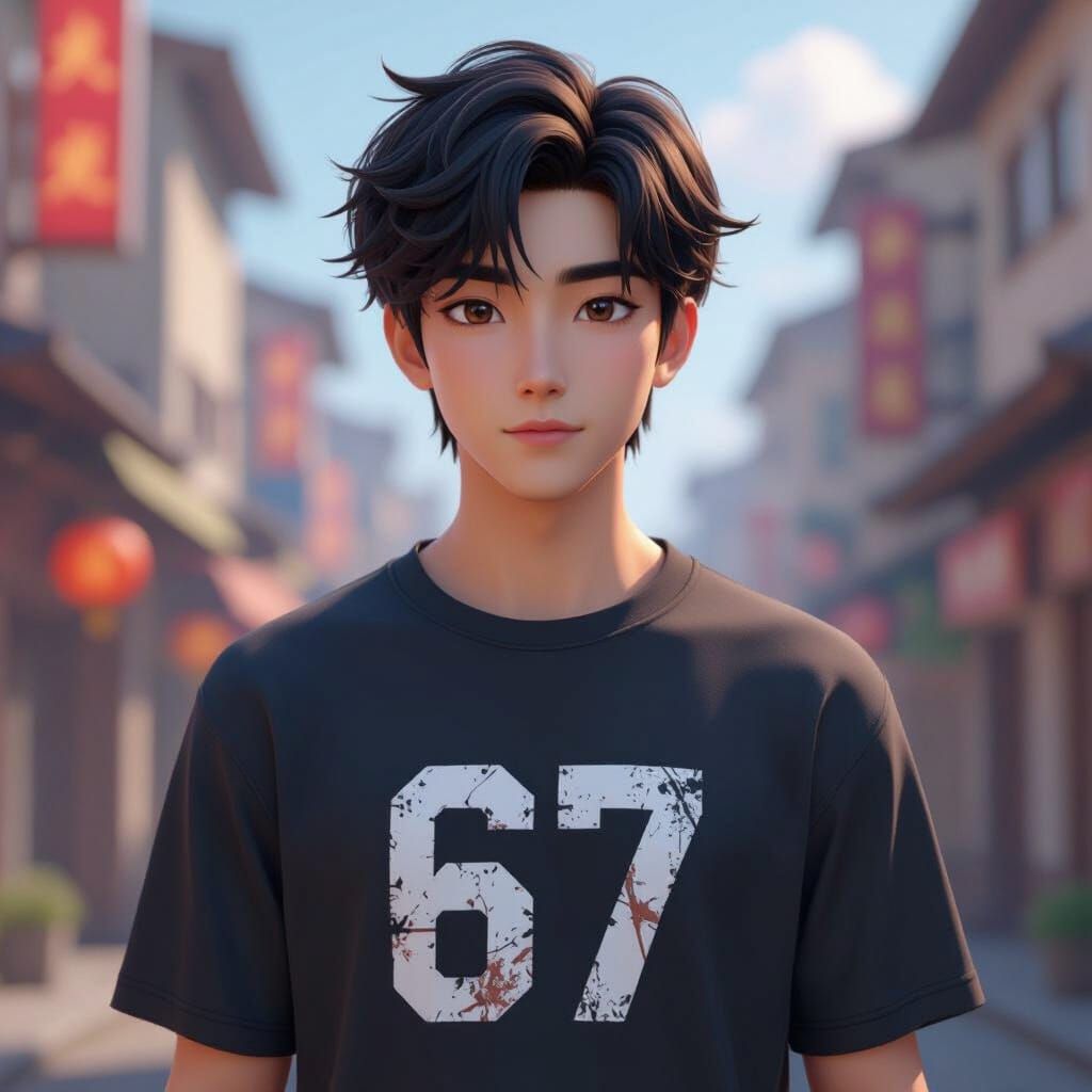 K-Pop Star Jinu in "67" Shirt, 3D Anime Art