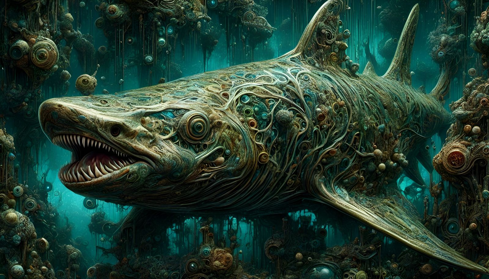 Biopunk Glass Shark in Microworld Portrait