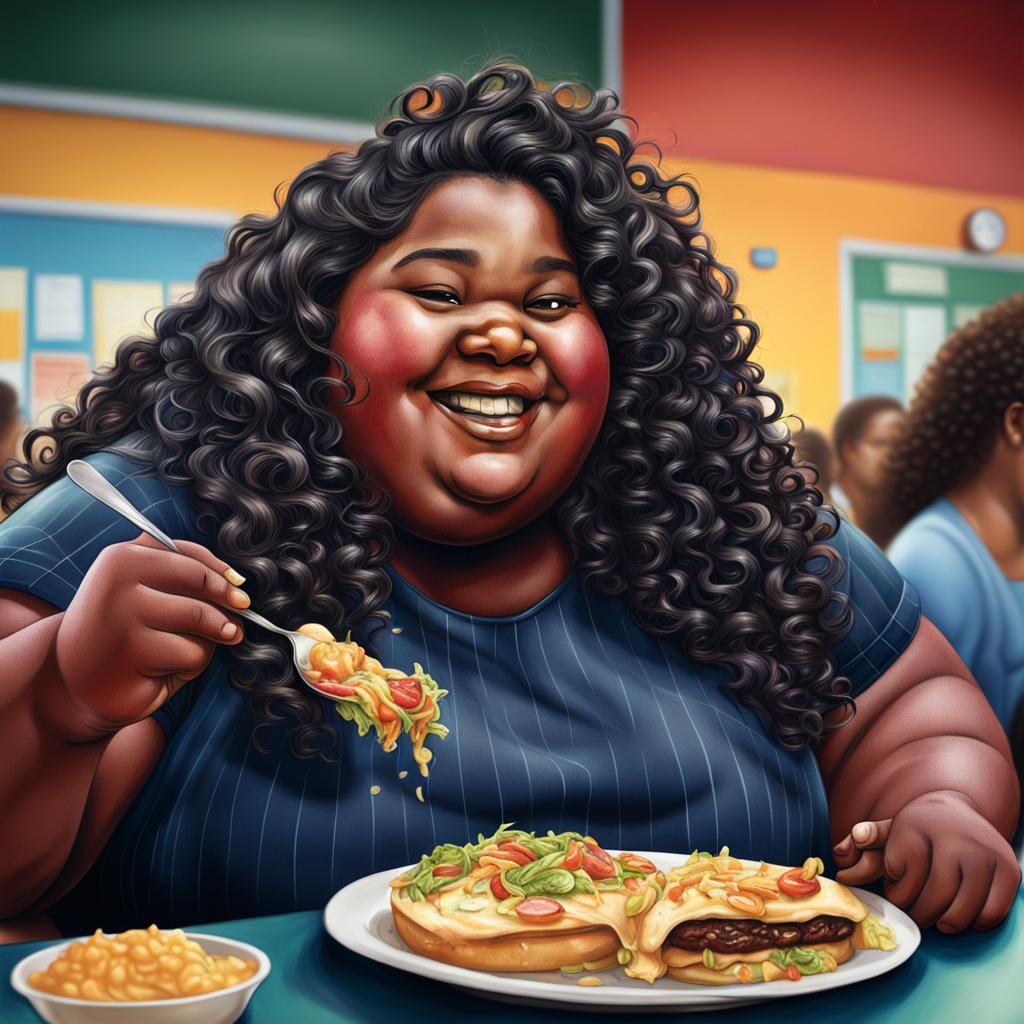 Hyperrealistic Portrait of a Smiling Overweight Girl