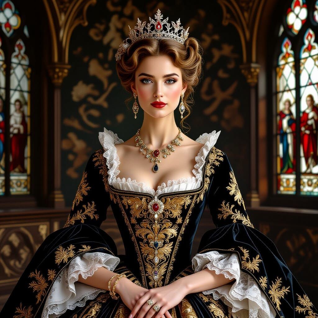 Baroque Woman in Gothic Grandeur, Dramatic Portrait