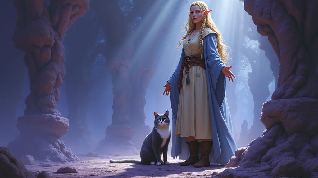 Mystical Elf Sage with Braid in Dark Fantasy Style