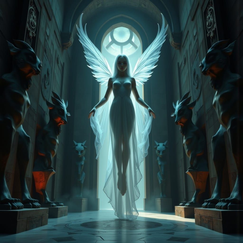 Ethereal Goddess in Forgotten Hallway