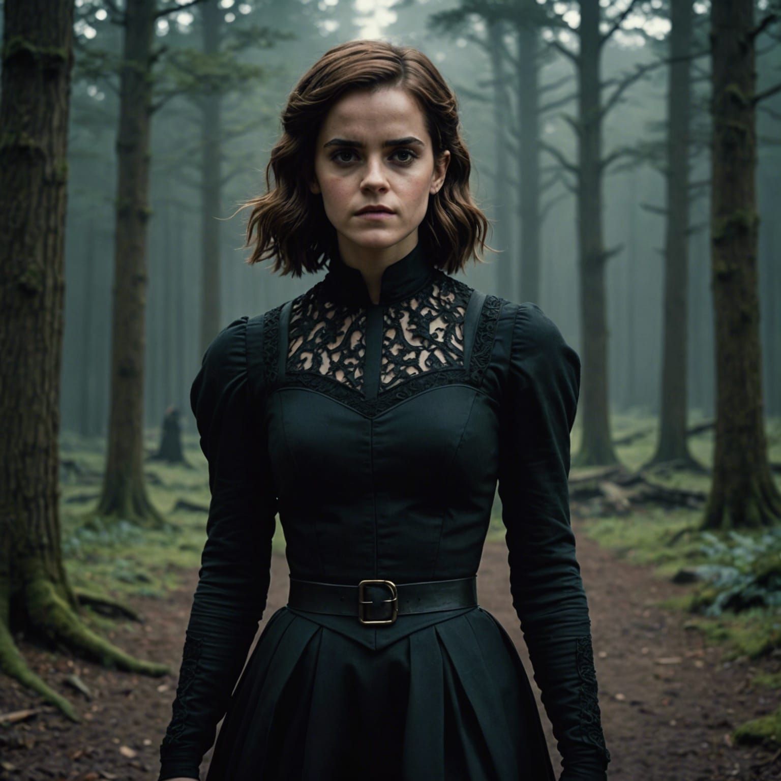 Gothic Film Still of Woman in Black Dress