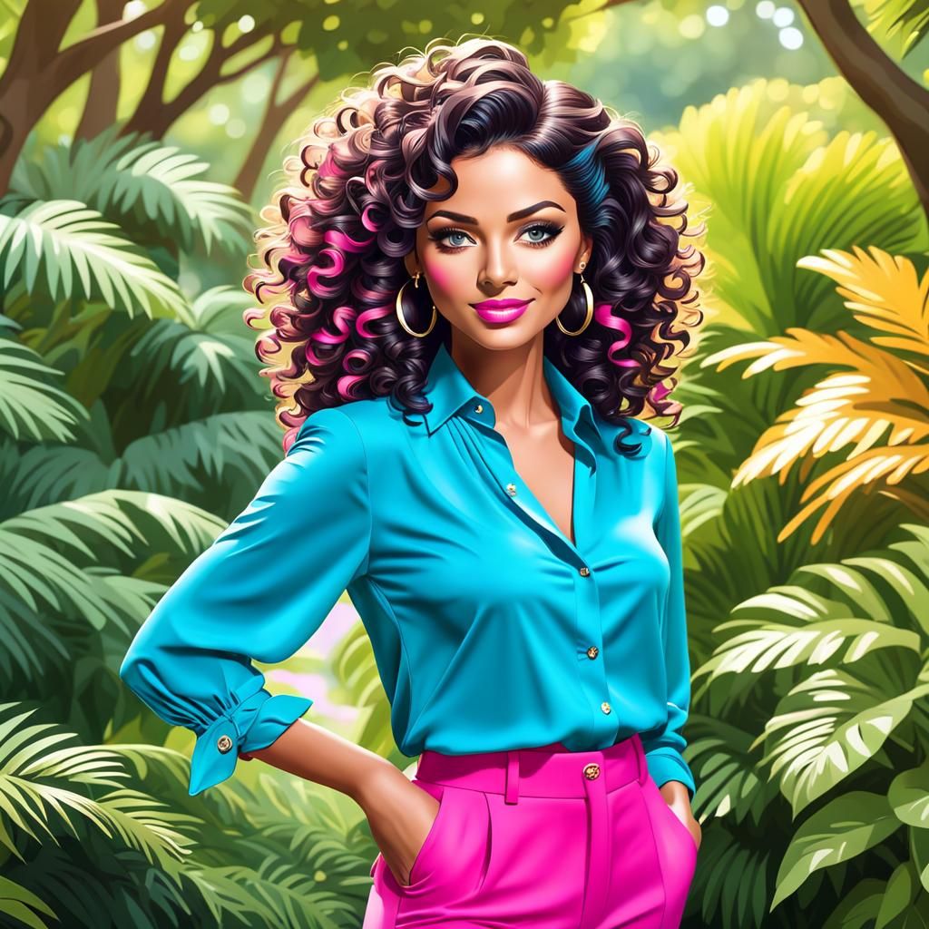 Radiant Woman in Park, Studio Trigger Anime Style