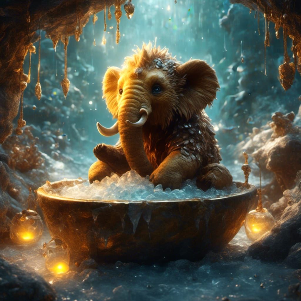 Miniature Baby Mammoth and Sabretooth in Hot Bath