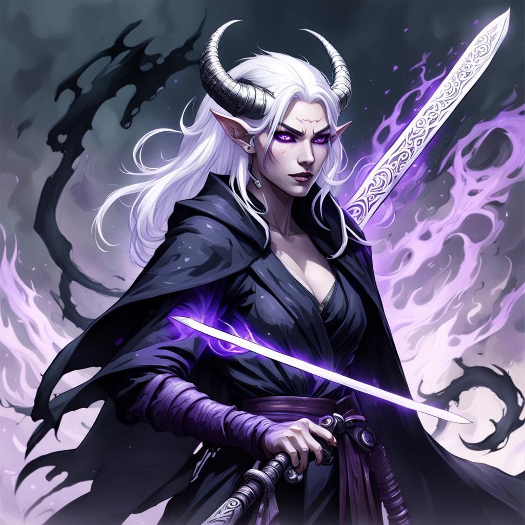 Tiefling Wielding a Katana