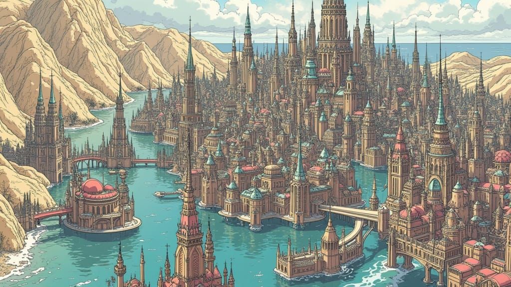 Cyberpunk Anime Metropolis by the Ocean