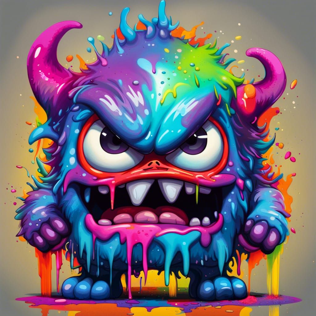 Colorful Hyperrealistic Chibi Monster in Graffiti Style
